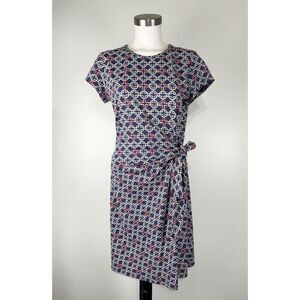 J McLaughlin Navy Blue Print Catalina Wrap Tie Waist Dress Size Medium Old Money